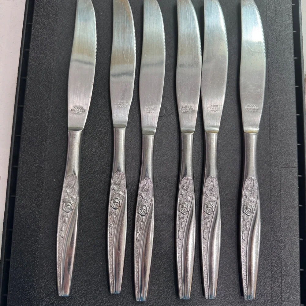 Nasco Embrace Stainless 18 Pc Flatware Set Japan Rose Floral Design Knives Forks